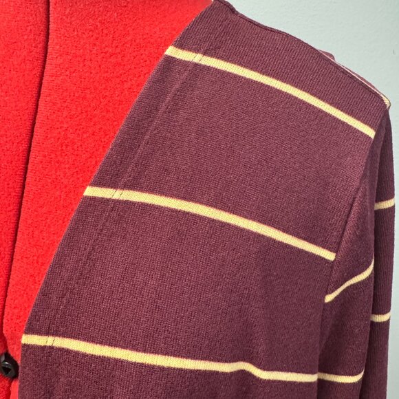 LuLaRoe Caroline Cardigan Maroon and Gold stripe Harry Potter Gryffindor size L - Picture 2 of 12